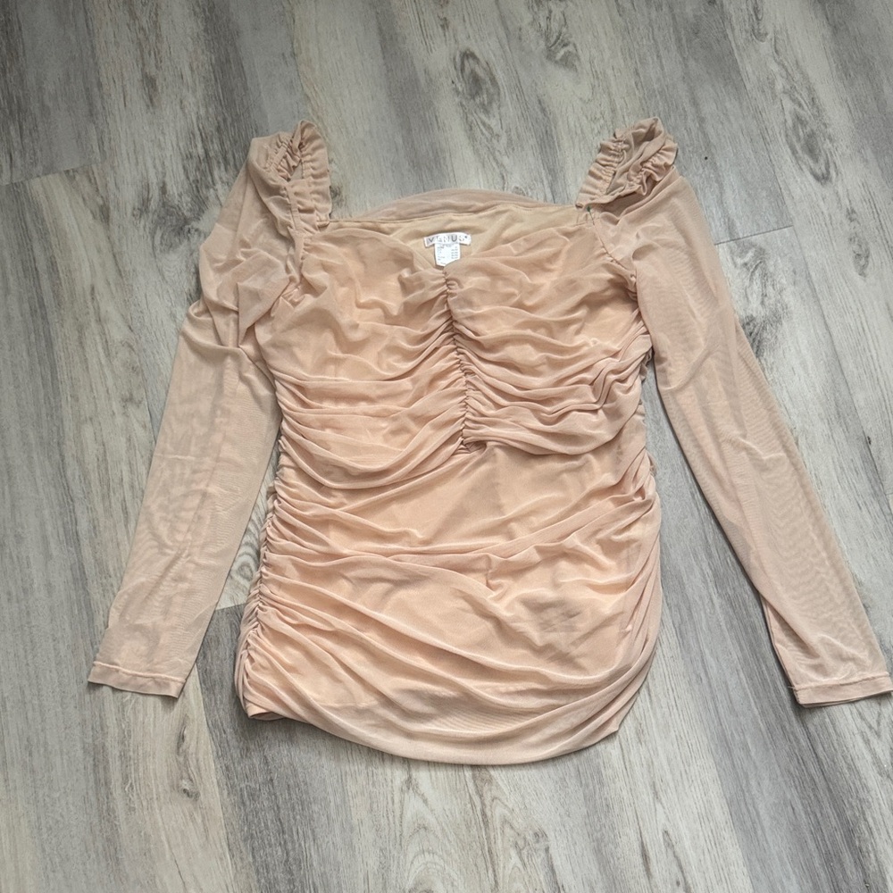 VENUS Ruched Long Sleeve Blouse - Tan